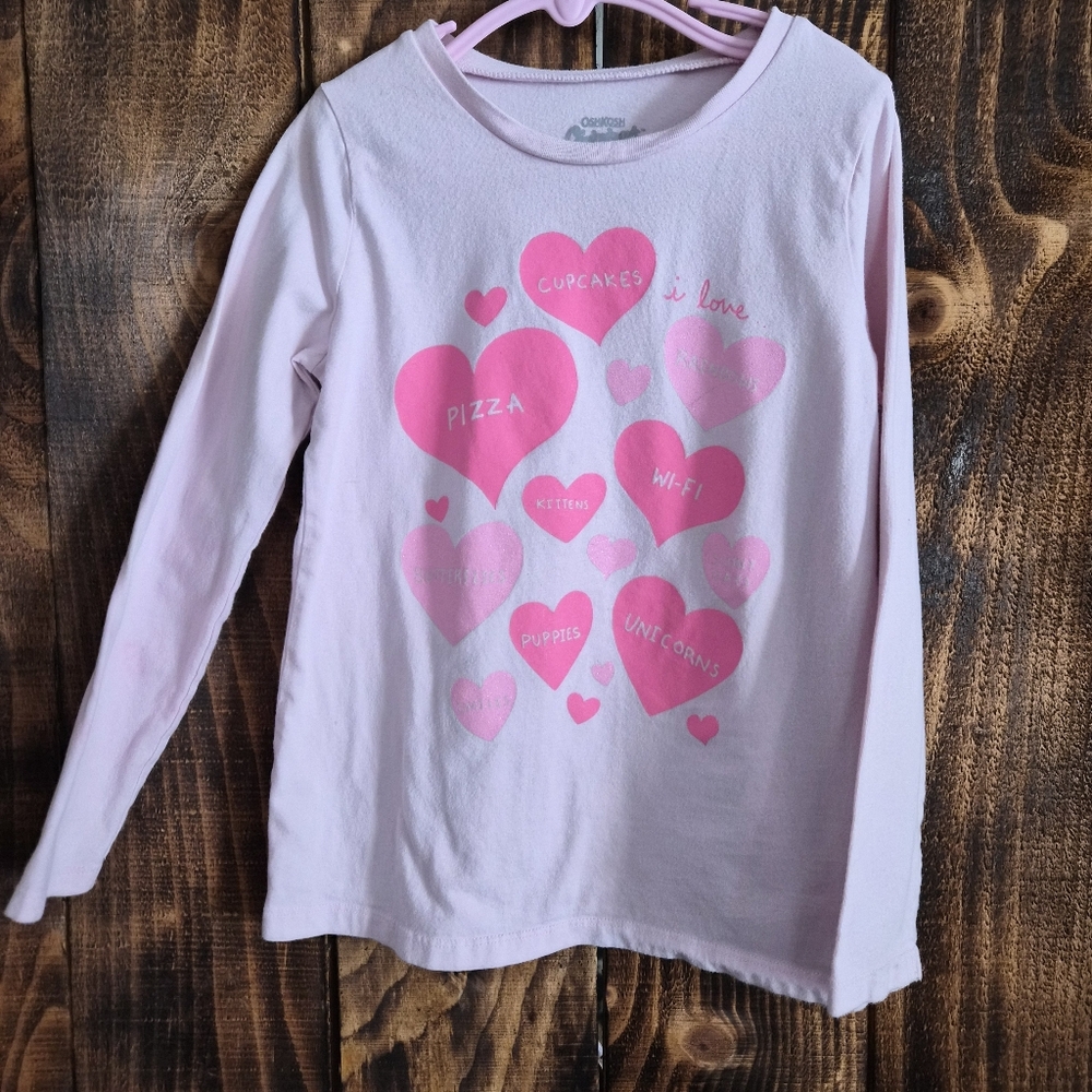 OshKosh Girls Pink Heart Graphic Long Sleeve Tee Size 7
